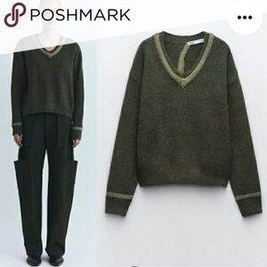 Zara Open Back Gray Long Sleeve Sweater Medium